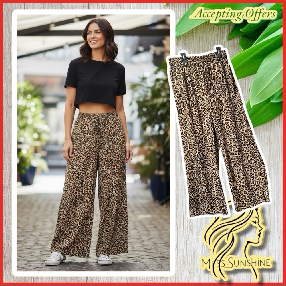 MICHAEL Michael Kors - Sz L - animal print flowy wide leg pants elastic waist